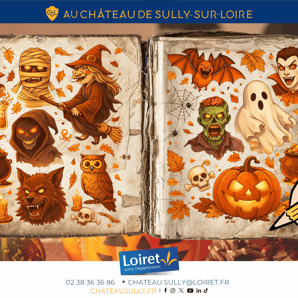 Visuels château de Sully-sur-Loire - 2026 - format site internet - livret jeux "Le bestiaire d'Halloween". Crédit photo : Département du Loiret / Johnatan Savarit